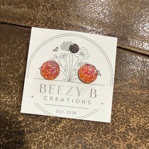 Sparkling Orange Druzy Stud Earrings